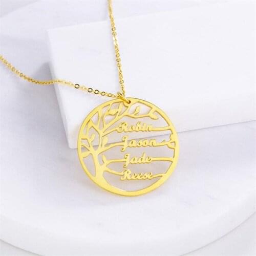 Personalized Tree Of Life Custom Name Necklace Stainless Steel Golden Family Tree Layered Name Necklace Women Men Christmas Gift