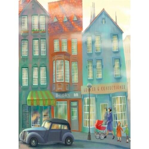 Landscape Cartoon City DIY Embroidery 11CT Cross Stitch Kits Needlework Craft Set Cotton Thread Printed Canvas Wholesale