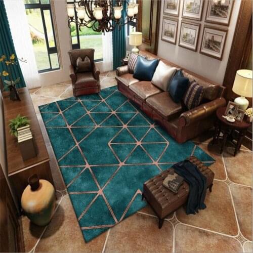 Modern retro American luxury Green gold geometric Door mat Bedroom living room bedside rug non-slip plush carpet custom made