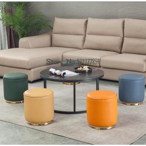 American Light Luxury Leather Stool Home Coffee Table Stool Low Stool Living Room Fashion Sofa Stool Ktv Small Leather Pier