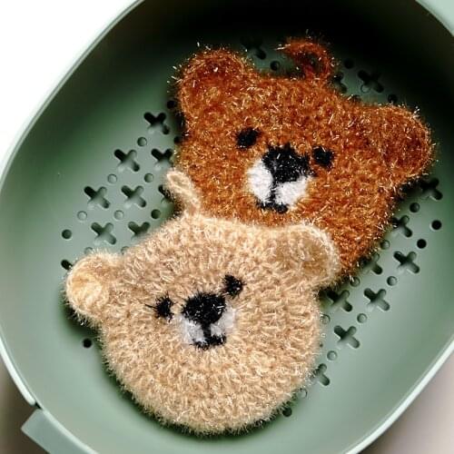 Bear Hand Knitted Cleaning Brush Kitchen Acrylic Dishwashing Scouring Pad Easy to Wipe Non-Stick Pan Brush