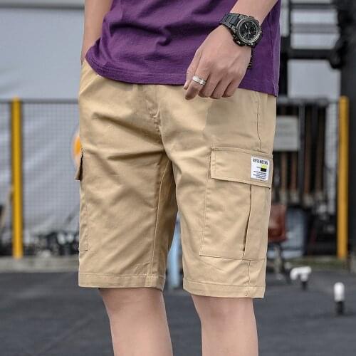 Korean Fashion Shorts Men Solid Color Men Drawstring Shorts Cotton Slim Fit Multi-Pockets Cargo Shorts Fashion Clothing Men Wear