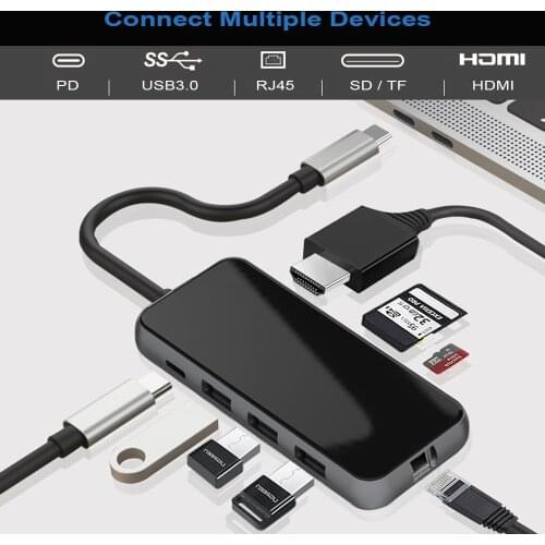 DeepFox Type C HUB to 3.0 USB HDMI 4K RJ45 USB HUB For MacBook Pro Accessories SD/TF Card Reader Type C HUB USB-C HUB