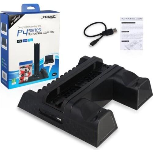For PS4/PS4 Slim/PS4 PRO Vertical Stand with Cooling Fan Cooler Dual Controller Charger Charging Station for SONY Playstation 4