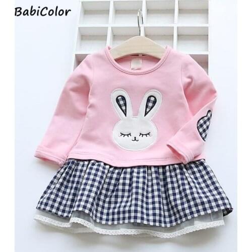 Spring and Autumn Childrens Dress lattice New Childrens Stitching Baby Dress Long Sleeve Print Pattern Baby Cotton Dress