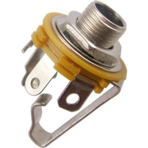 High Quality 2Pcs 6.35mm Stereo Input Jack Socket Panel Mount for Electric Bass Guitar Silver