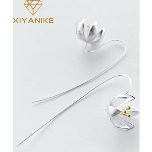 XIYANIKE 925 Sterling Silver Retro Simple Lotus Stud Earrings For Charm Women Korean Style Trendy Elegant Handmade Jewelry Gifts