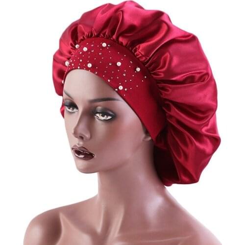 Womens Satin bonnet Rhinestone Sleeping Hat Night Sleep Cap Hair Care Salon Makeup Headband Muslim Hijab Head Cover Bonnet Hat