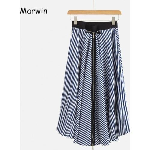 Marwin 2020 New-Coming Spring A-line Empire Striped Print Irregular Zipper High Street Style Women Skirts Mid-calf Length