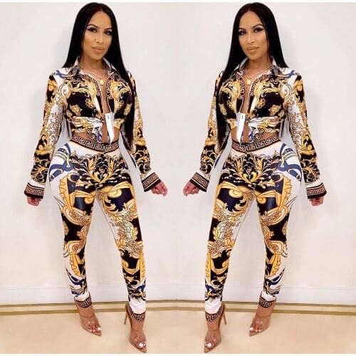 2021 Spring Autumn Yellow Floral Print Long Sleeve 2 Piece Top And Pants Women shirt suit Casual Ladies Trousers Set y2k Femme