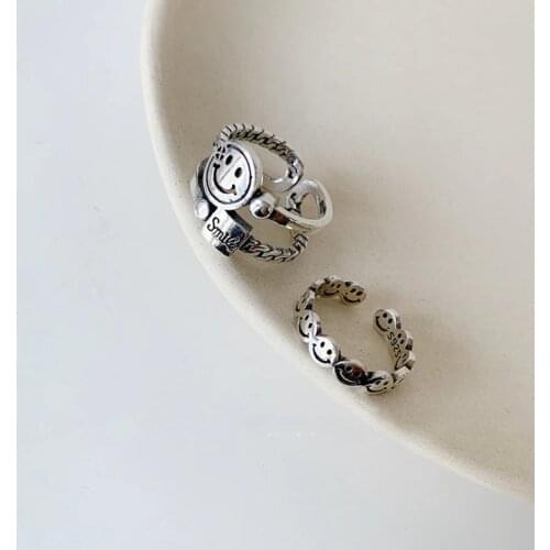 Vintage Smiling Face Finger Rings for Women Girl Punk Hip Hop Opening Adjustable Ring Weaving Rings Statement Jewelry Gift