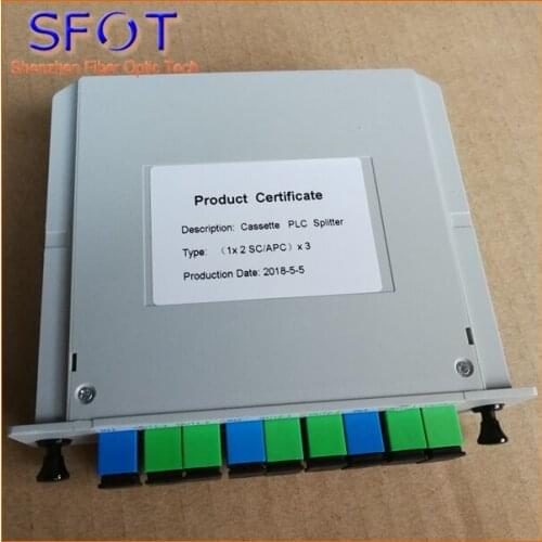 3 1*2 PLC Fiber Optic Splitter, Cassette type, Used in FTTH Box, SC/APC connector, 6pcs a lot