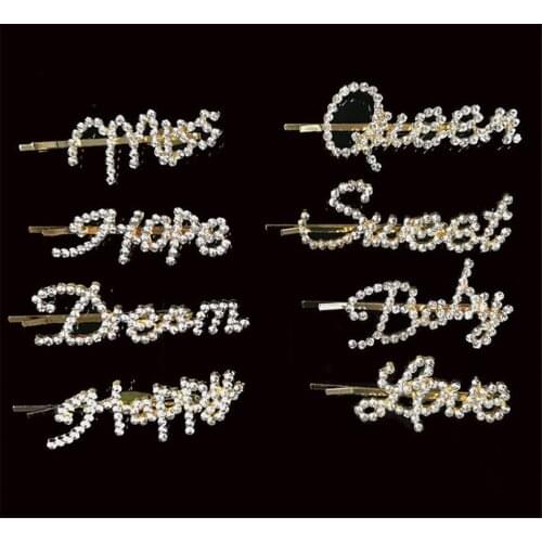 30pcs/lot Hairpins Crystal Shiny Rhinestones Word Letters Hair Clips Women Styling Tool Hairgrip Diamond