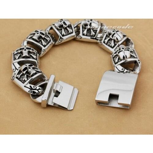 5 Length 316L Stainless Steel Huge Heavy Pirate Skull Mens Boys Biker Rock Punk Curb Link Bracelet 5T002