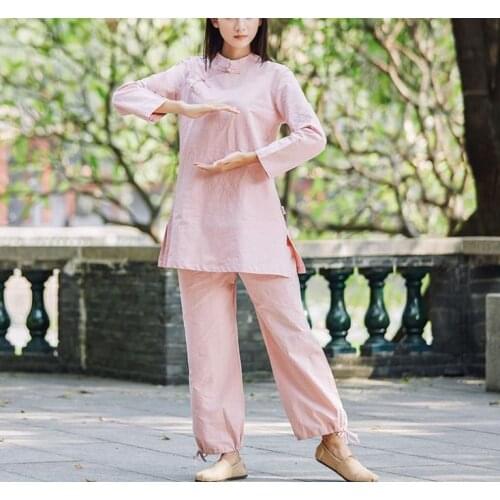 5color high quality women Cotton&linen yoga suit meditation lay clothes taiji Tai chi clothing buddha uniforms pink/yellow