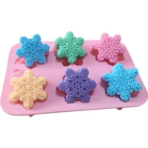 6 holes Snowflake Pattern Cake moulds Silicone Mold Chocolate Cake Cookie Soap Moulds for Christmas Gifts