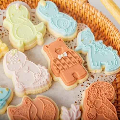 Acrylic Cute Animals Embossed Mold Cake Fondant Mold Fondant Sugar Craft Cookies Embosser Cutter DIY Cake Decoration Tools