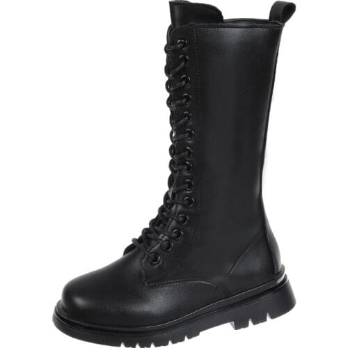 Girls' Boots Childrens Shoes 2021 Winter New Fashion High Boots Plus Leather Kids Zipper Warm Chic Waterproof Chic Fashion Hot