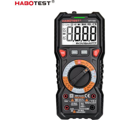 HT118C Digital Multimeter T-RMS AC DC Ampere Voltage Meter Manual Range NCV Live Wire Test Capacitance Hz Temp Battery Tester