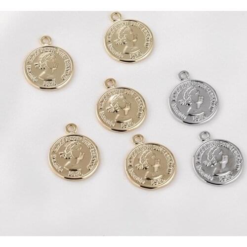 Color protection 14K Gold package retro head round coin sided pendant DIY earrings bracelet necklace accessories materials