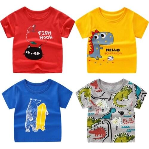 Kids Girls T Shirts 2021 Summer Short Sleeved Clothing Cute Cartoon Dinosaur Tops 2-10 Years Old Children Tops Cotton Shirt Out