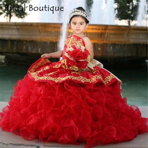 Red Embroidery Children Princess Dress Beauty Pageant Dress Puffy Flower Girl Birthday Dress Photography Dress