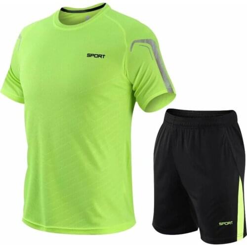 Men Running Shirts+Shorts Women Short Sleeve Sports Suit Gym Fitness Soccer Jersey Training Jogging Sportswear