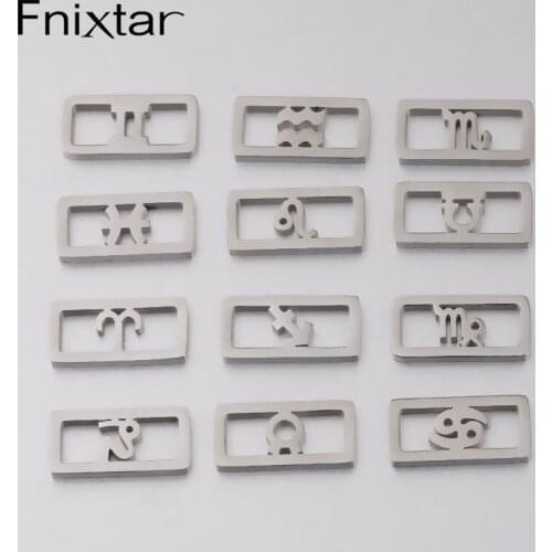 Fnixtar 12Pcs Square Constellations Connector Charms Mirror Polish Stainless Steel Charms For DIY Making Necklace Braid Bracelet