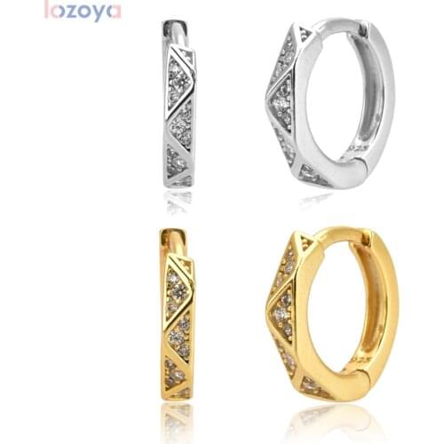 LOZOYA 2021 100% 925 Sterling Silver Rock Punk Hoops Circle Luxury Jewelry Circle CZ Zircon Round Piercing Ohrringe Earring