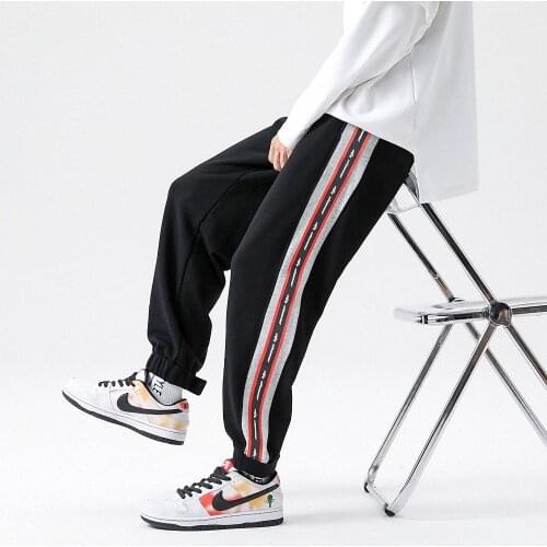 Mens Joggers Casual Track Pants Fitness Men Fashion Sportswear Side Striped Sweatpants Loose Hip Hop Trousers Male Black Gyms