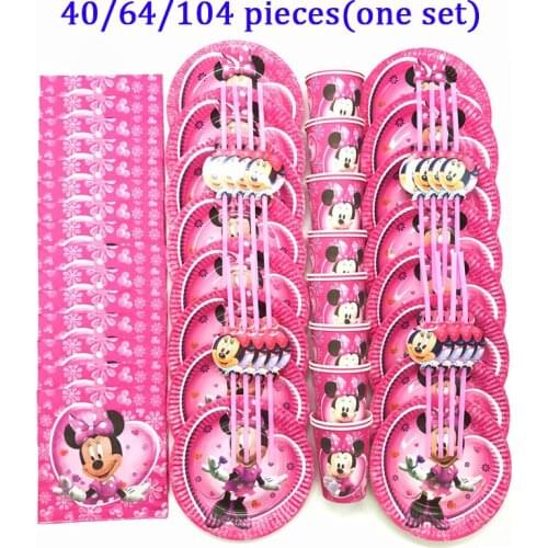 Minnie Mouse Party Plates Cup Straws Napkin Kids Birthday Party Supplies Disposable Tableware Set Baby Shower Party Decorations