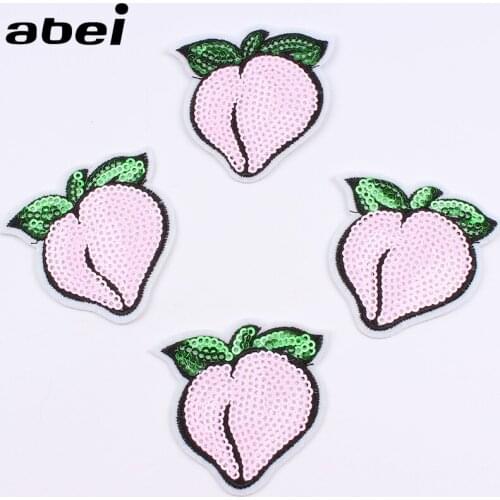 10pcs/lot Sequined Peach Patch Iron On Embroidery Fruits Stickers Sewing Pants Backpack Appliques DIY Coats Jeans Badge Patches