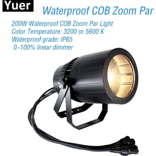 New 200W Waterproof COB Zoom Par Light IP65 DMX512 DJ Disco Color Music Lights Wedding COB Warm White Party Club Zoom Par Light