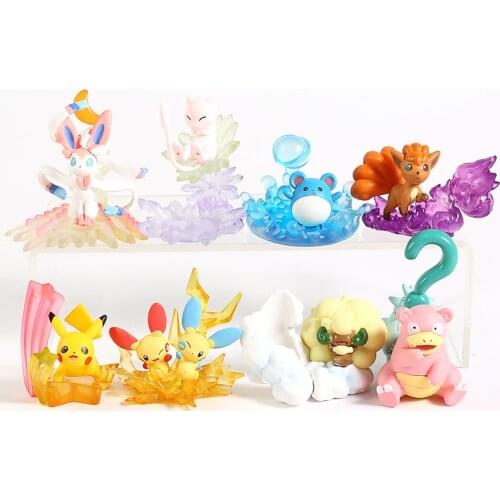 Pokemon Desktop Figure Sylveon Mew Marill Vulpix Plusle Minun Slowbro Whimsicott 8pcs/set