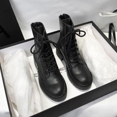 New Fashion Winter Plush Black Ankle Boots Flats Round Toe Black Rear Zipper Boots Women Platform PU Leather Shoe Botas De Mujer