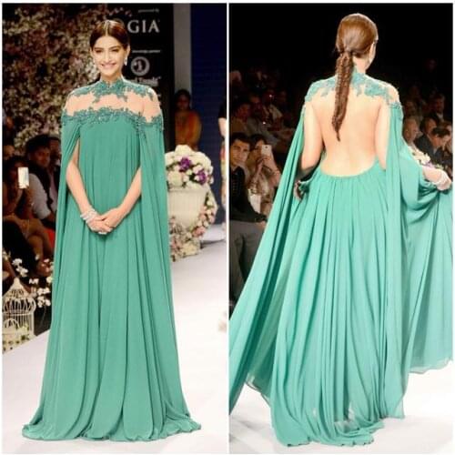 فساتين سهره Gorgeous Bright Green Full Sleeves High Neck Sheer Back kaftan Evening prom gown Vestido De Festa Celebrity Dresses