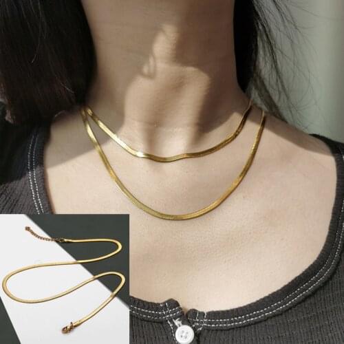 Chic 3mm Women Snake Chain Necklace Flat Herringbone Links Choker Gold Silver Color Stainless Steel Elegant Minimalist Jewelry
