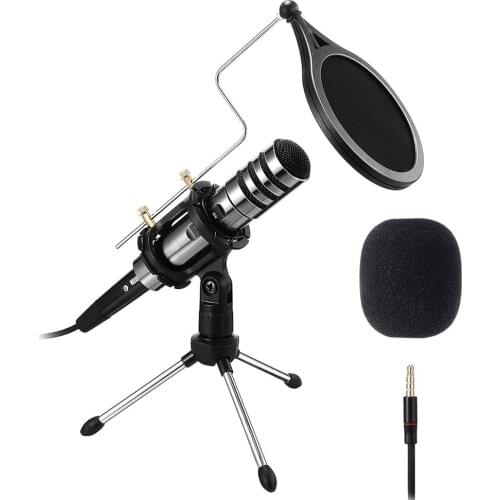 Chatting Gaming Podcast Recording 3.5mm Pro Studio Online Sound Recording Condenser Microphone for Computer Phone