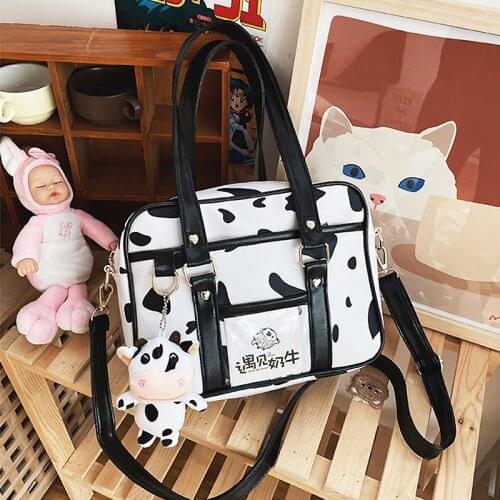 Japan JK Retro Shoulder Bag Female Kawaii Cow Design Uniform Messenger Bag Nylon Handbag Female Cosplay Bag Student Anime Bag