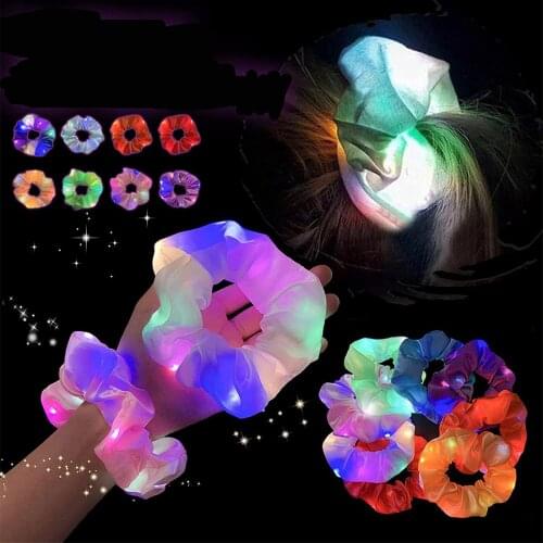 LED Luminous Hair Bands Scrunchies Women Girls Headwear Hair Rope Simple Wrist band Rings Rubber Band Hair Accessories reunion