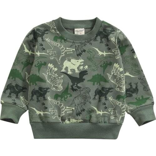3-7Years Children Dinosaur Print Sweatshirt, Boys Loose Fit Long Sleeve O-neck Pullover for Spring Fall