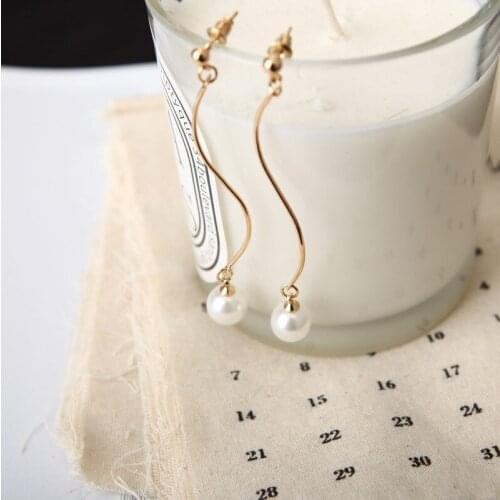 2018 Vintage Earings Fashion Jewelry Bending Alloy Gold Pearl Ball Drop Earrings Jewelry Pendant Boucle D'oreille Pendante Femme