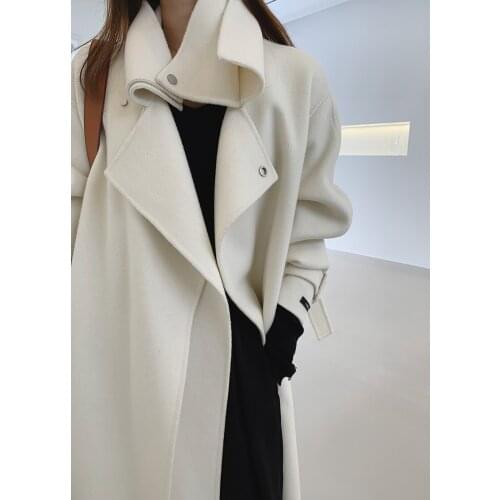 High-end double-layer collar pure and elegant sweet double-sided cashmere coat woolen coat female Korean version 21 new