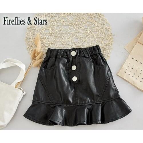 Spring Autumn girls PU skirt baby fishtail skirt kids skirt children streetwear faux leather ruched elastic 3 button 2 to 14 yrs