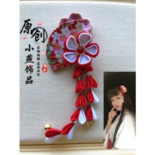 Hairpin Sakura Hair Clip Tsumami zaiku for Kimono Yukata Geisha Japanese Long Tassel Barrettes Cosplay Handwork Hair Accessories
