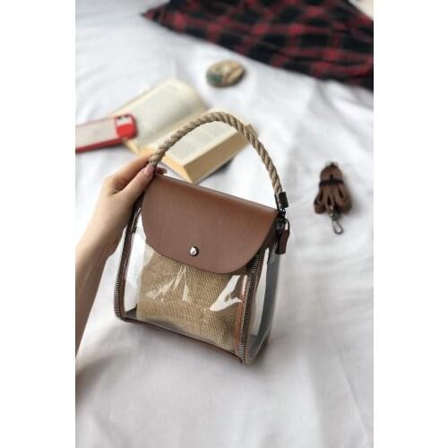 Tan Women 'S Rope Hanging Transparent Shoulder Bag Special design Party-Meeting-Trip-Holiday Casual
