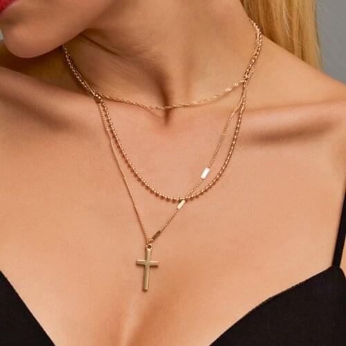 Vintage Multilayer Cross Chain Pendant Necklace For Women Fashion Gold Color Choker Necklaces Female Wedding Party Jewelry