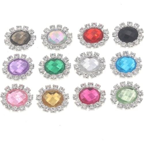 15mm oval Acrylic Rhinestone buttons flat back for wedding invitation card or hair bow craft DIY