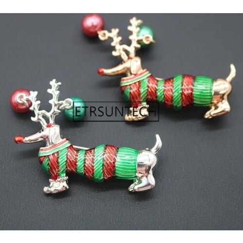 50pcs Enamel Christmas Dog Brooches For Women Fashion Red Green Animal Pin Party Jewelry Kids Good Gift