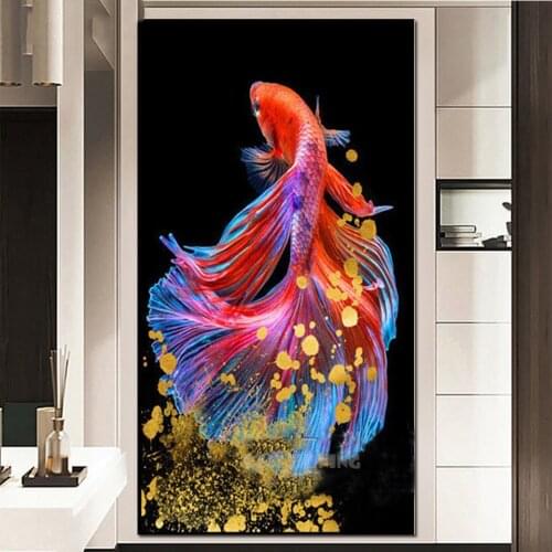 Full Drill 5d Diy Diamond Painting Fantasy Colorful Fish Koi 3D Daimond Embroidery Square Mosaic Cross Stitch Home Decor N1441